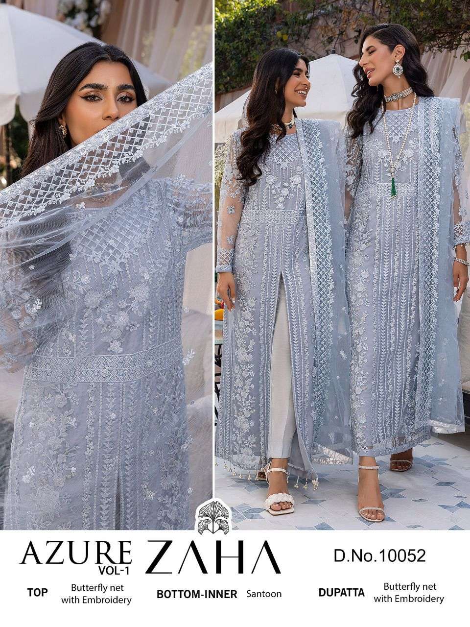 AZURE VOL-1 BY ZAHA 10051 TO 10053 SERIES BEAUTIFUL PAKISTANI SUITS COLORFUL STYLISH FANCY CASUAL WEAR & ETHNIC WEAR GEORGETTE EMBROIDERED DRESSES AT WHOLESALE PRICE