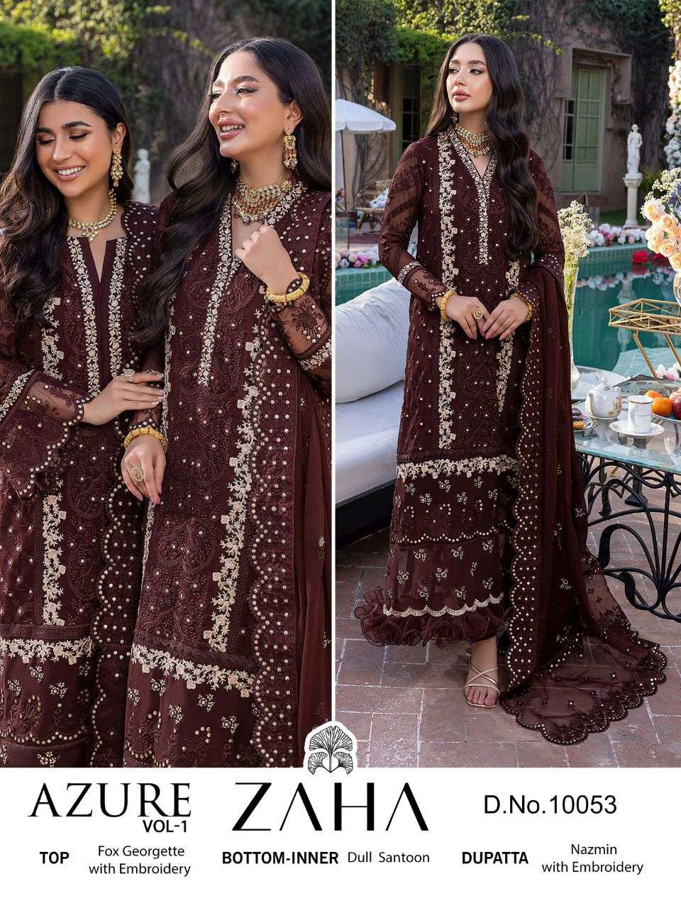 AZURE VOL-1 BY ZAHA 10051 TO 10053 SERIES BEAUTIFUL PAKISTANI SUITS COLORFUL STYLISH FANCY CASUAL WEAR & ETHNIC WEAR GEORGETTE EMBROIDERED DRESSES AT WHOLESALE PRICE