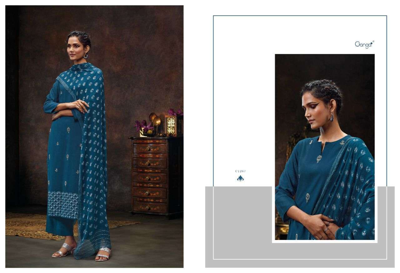 NILAVARNA BY GANGA FASHION 1265 TO 1270 SERIES BEAUTIFUL WINTER COLLECTION PAKISATNI SUITS STYLISH FANCY COLORFUL CASUAL WEAR & ETHNIC WEAR PURE PASHMINA DIGITAL PRINT DRESSES AT WHOLESALE PRICE