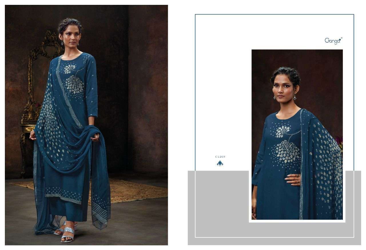 NILAVARNA BY GANGA FASHION 1265 TO 1270 SERIES BEAUTIFUL WINTER COLLECTION PAKISATNI SUITS STYLISH FANCY COLORFUL CASUAL WEAR & ETHNIC WEAR PURE PASHMINA DIGITAL PRINT DRESSES AT WHOLESALE PRICE
