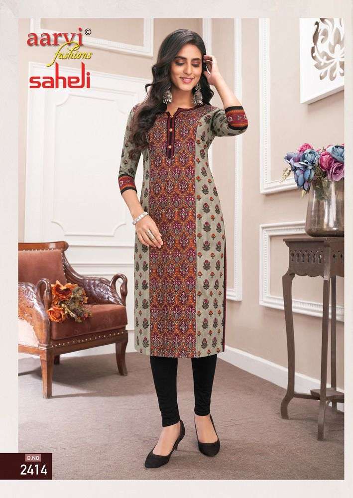 SAHELI VOL-14 BY AARVI FASHION 1401 TO 1416 SERIES DESIGNER STYLISH FANCY COLORFUL BEAUTIFUL PARTY WEAR & ETHNIC WEAR COLLECTION PURE COTTON PRINT KURTIS AT WHOLESALE PRICE