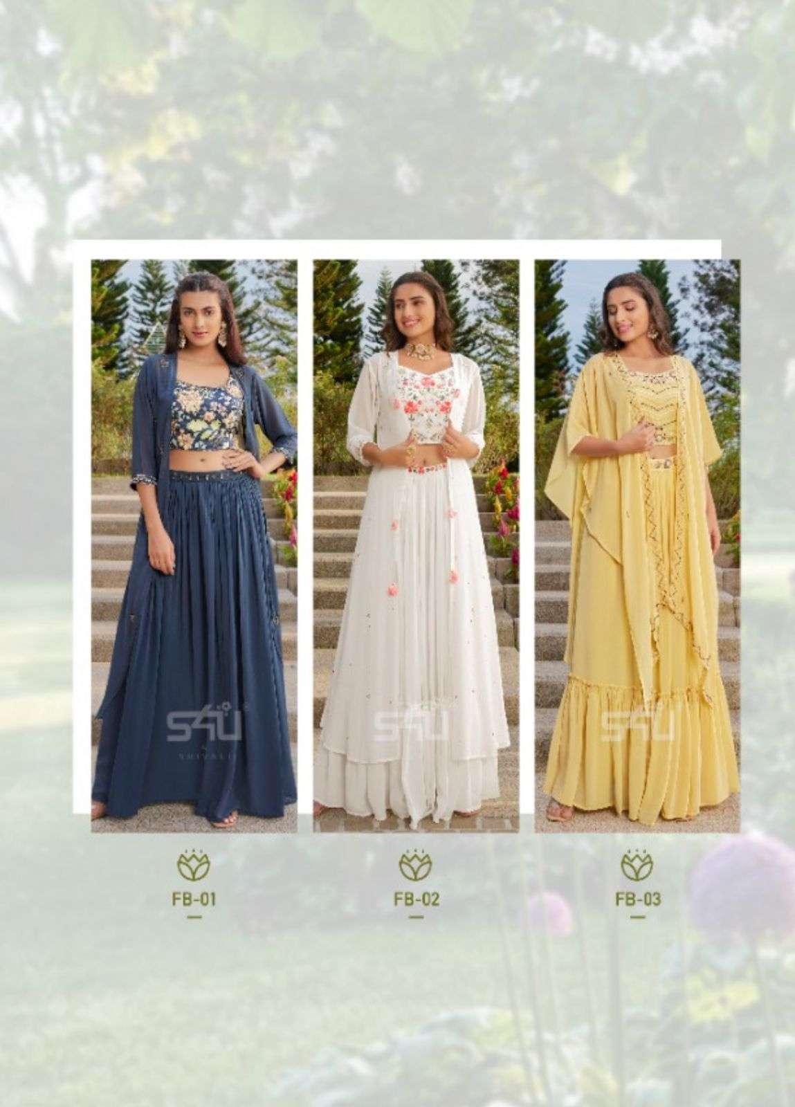 FUSION BEATS BY S4U FASHION 01 TO 05 SERIES DESIGNER STYLISH FANCY COLORFUL BEAUTIFUL PARTY WEAR & ETHNIC WEAR COLLECTION PURE GEORGETTE TOPS WITH BOTTOM AT WHOLESALE PRICE