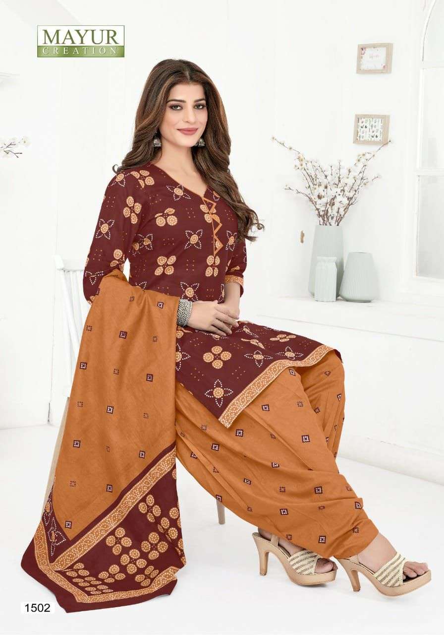 BANDHANI SPECIAL VOL-15 BY MAYUR CREATION 1501 TO 1510 SERIES BEAUTIFUL STYLISH SUITS FANCY COLORFUL CASUAL WEAR & ETHNIC WEAR & READY TO WEAR PURE COTTON DRESSES AT WHOLESALE PRICE