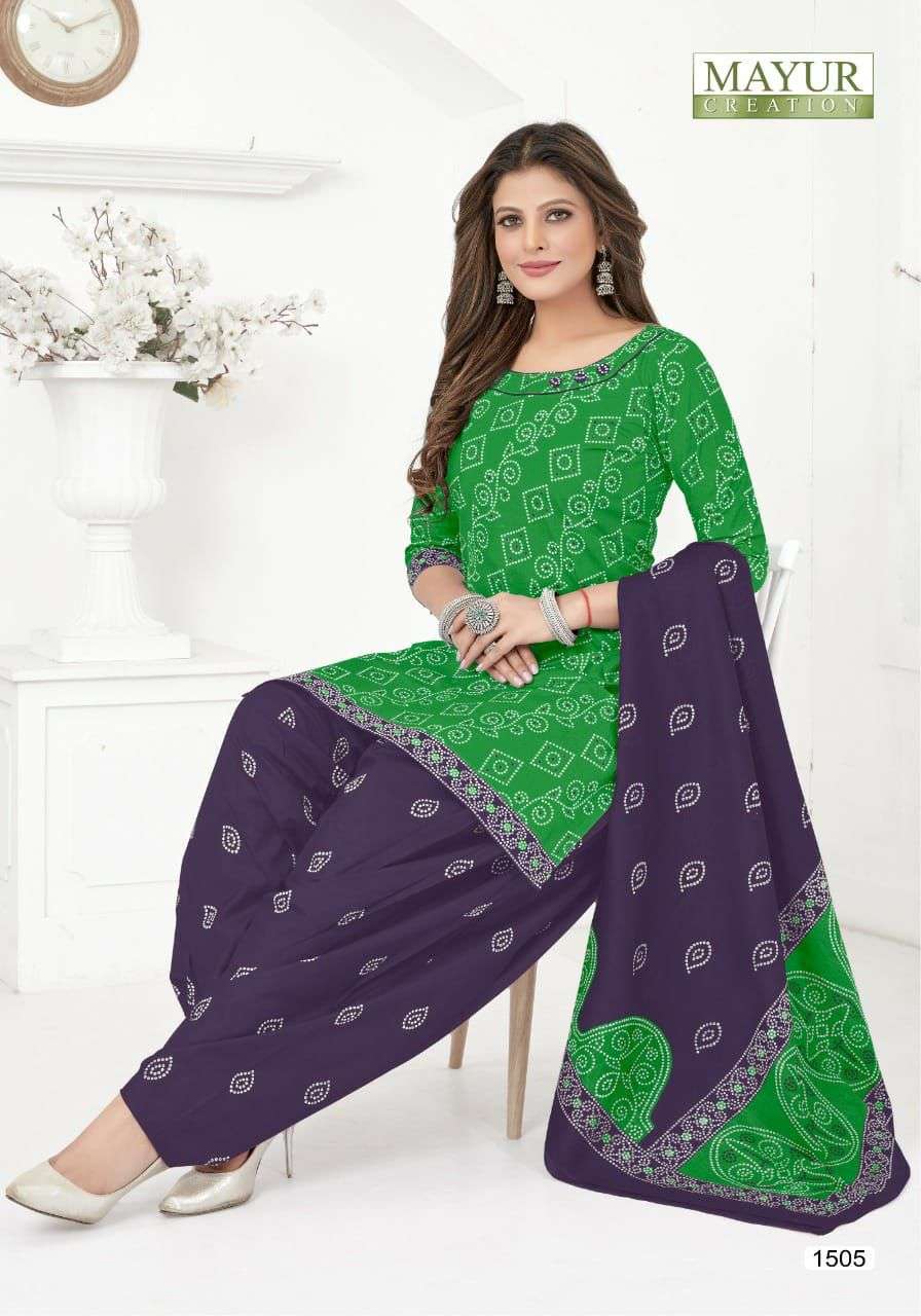 BANDHANI SPECIAL VOL-15 BY MAYUR CREATION 1501 TO 1510 SERIES BEAUTIFUL STYLISH SUITS FANCY COLORFUL CASUAL WEAR & ETHNIC WEAR & READY TO WEAR PURE COTTON DRESSES AT WHOLESALE PRICE
