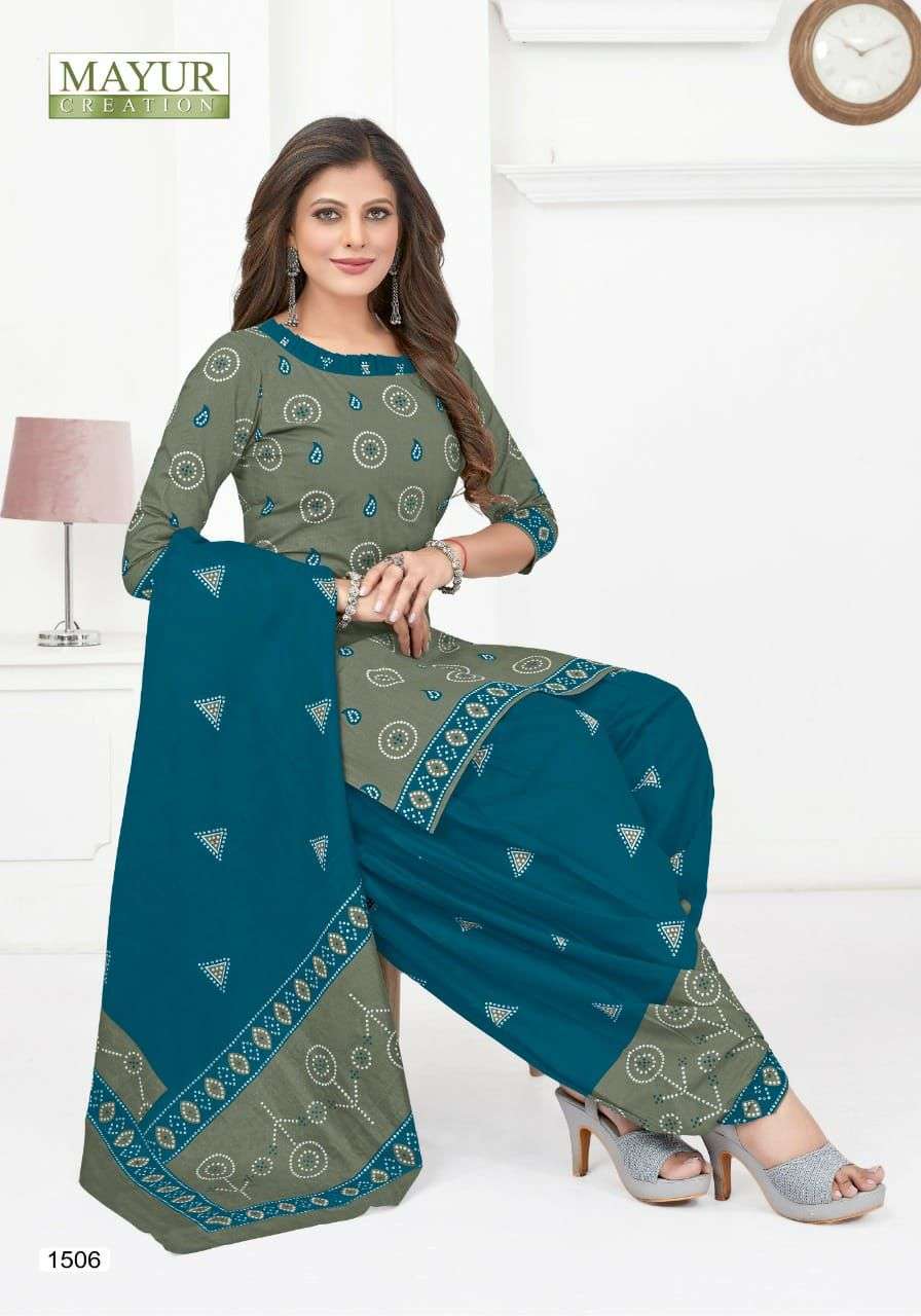 BANDHANI SPECIAL VOL-15 BY MAYUR CREATION 1501 TO 1510 SERIES BEAUTIFUL STYLISH SUITS FANCY COLORFUL CASUAL WEAR & ETHNIC WEAR & READY TO WEAR PURE COTTON DRESSES AT WHOLESALE PRICE