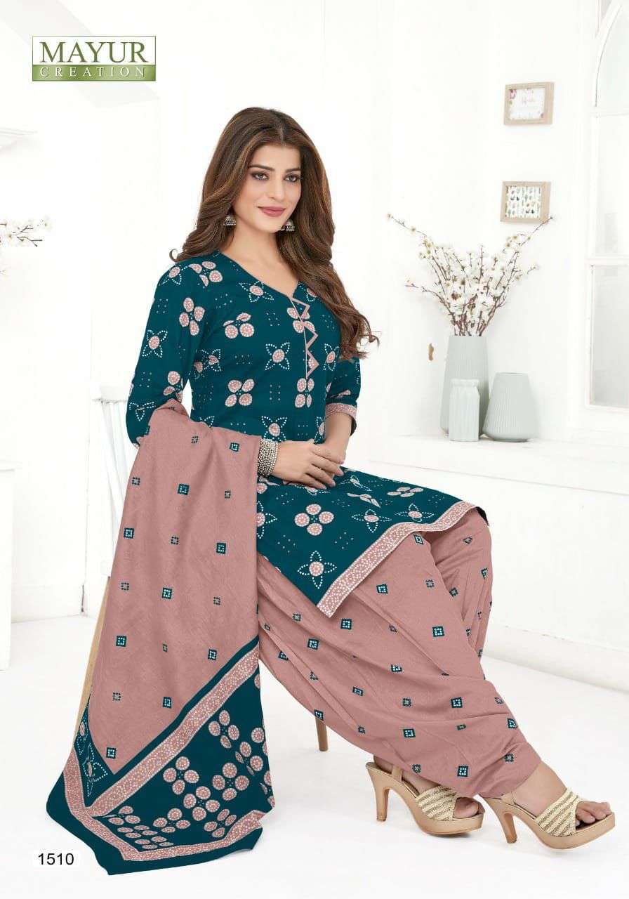 BANDHANI SPECIAL VOL-15 BY MAYUR CREATION 1501 TO 1510 SERIES BEAUTIFUL STYLISH SUITS FANCY COLORFUL CASUAL WEAR & ETHNIC WEAR & READY TO WEAR PURE COTTON DRESSES AT WHOLESALE PRICE