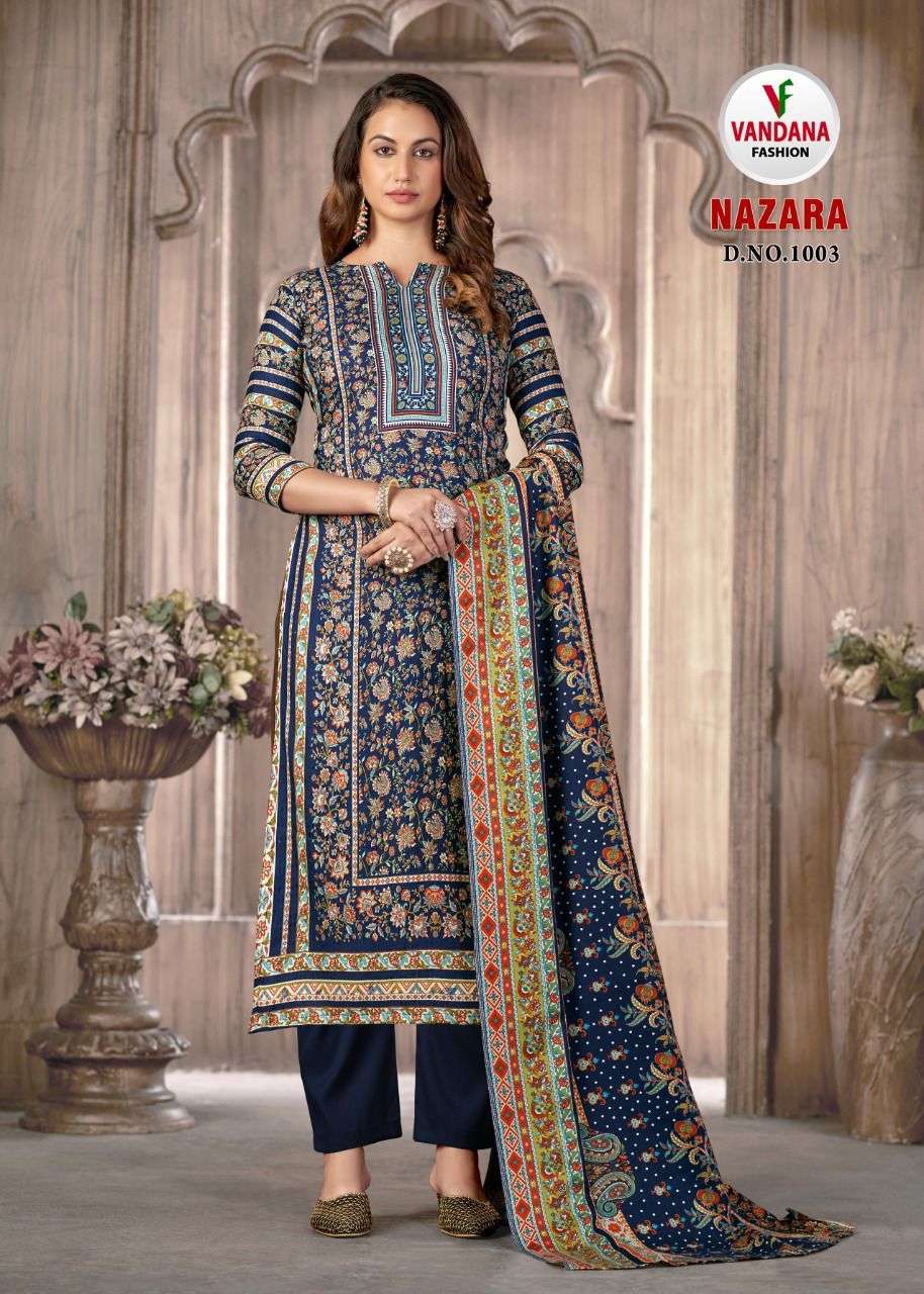NAZARA BY VANDANA 1001 TO 1008 SERIES BEAUTIFUL STYLISH SUITS FANCY COLORFUL CASUAL WEAR & ETHNIC WEAR & READY TO WEAR PASHMINA JACQUARD DRESSES AT WHOLESALE PRICE