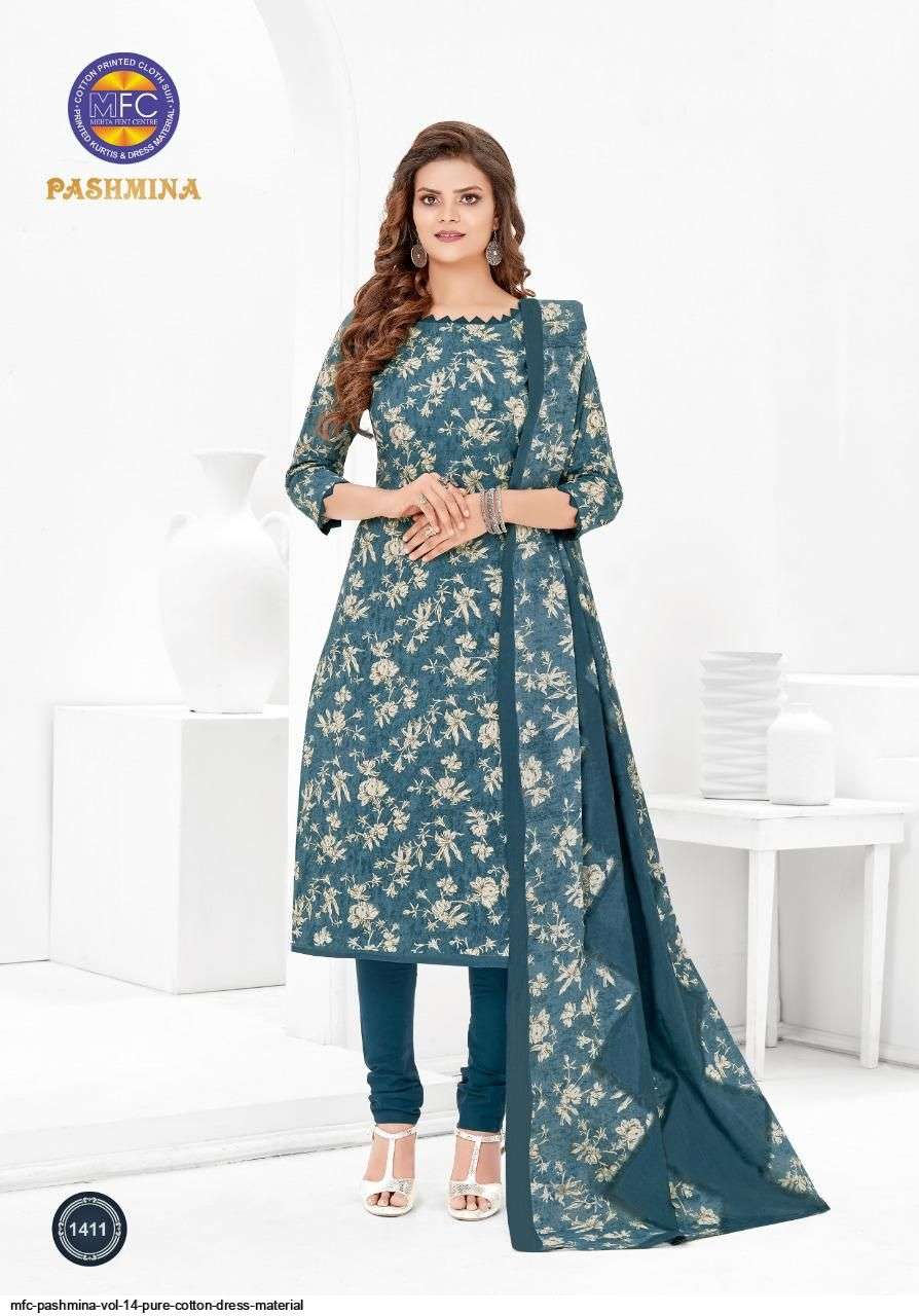 PASHMINA VOL-14 BY MFC 1401 TO 1412 SERIES SUITS BEAUTIFUL FANCY COLORFUL STYLISH PARTY WEAR & OCCASIONAL WEAR COTTON PRINTED DRESSES AT WHOLESALE PRICE