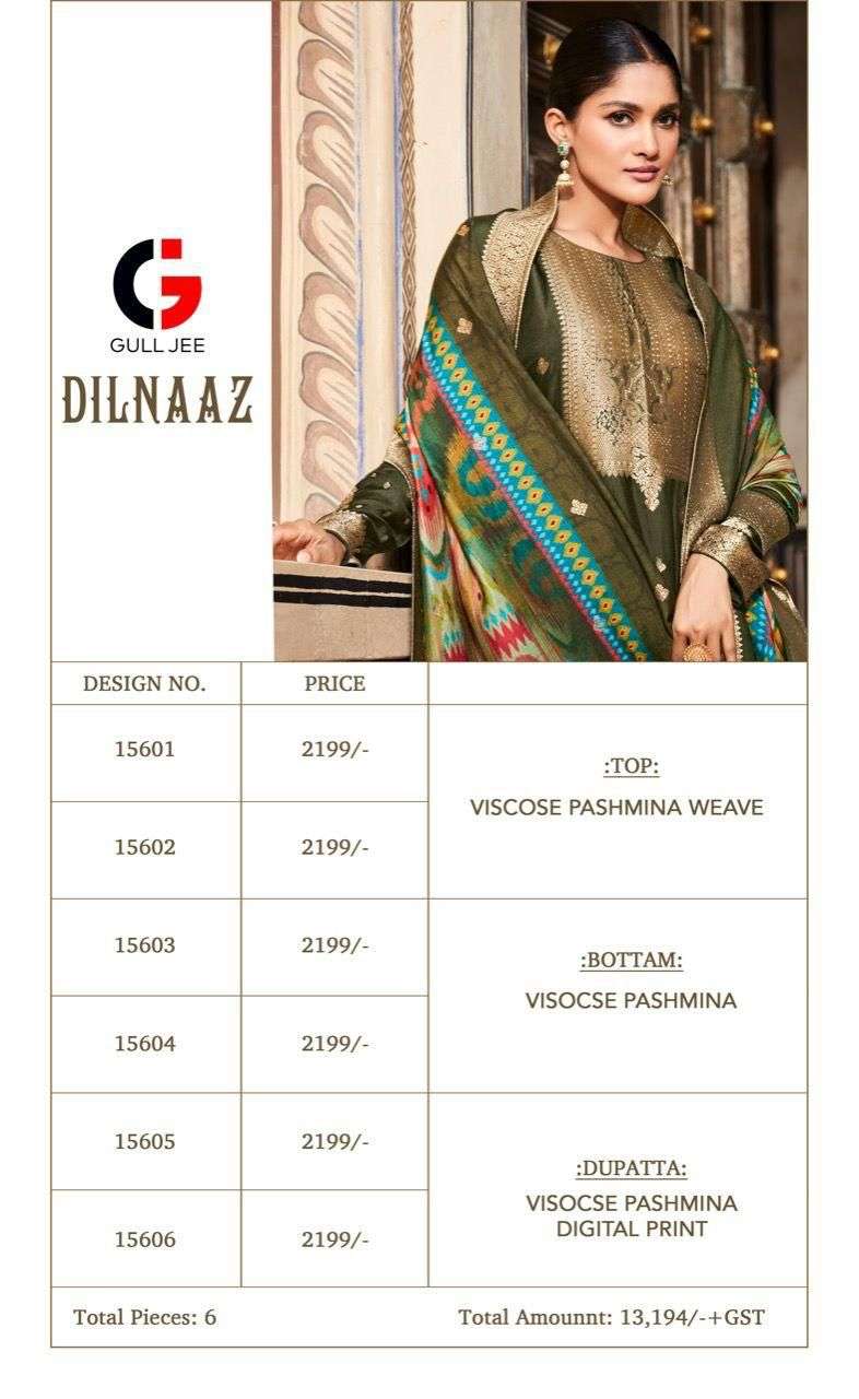 DILNAAZ BY GULL JEE 15601 TO 15606 SERIES BEAUTIFUL WINTER COLLECTION PAKISATNI SUITS STYLISH FANCY COLORFUL CASUAL WEAR & ETHNIC WEAR VISCOSE PASHMINA DRESSES AT WHOLESALE PRICE