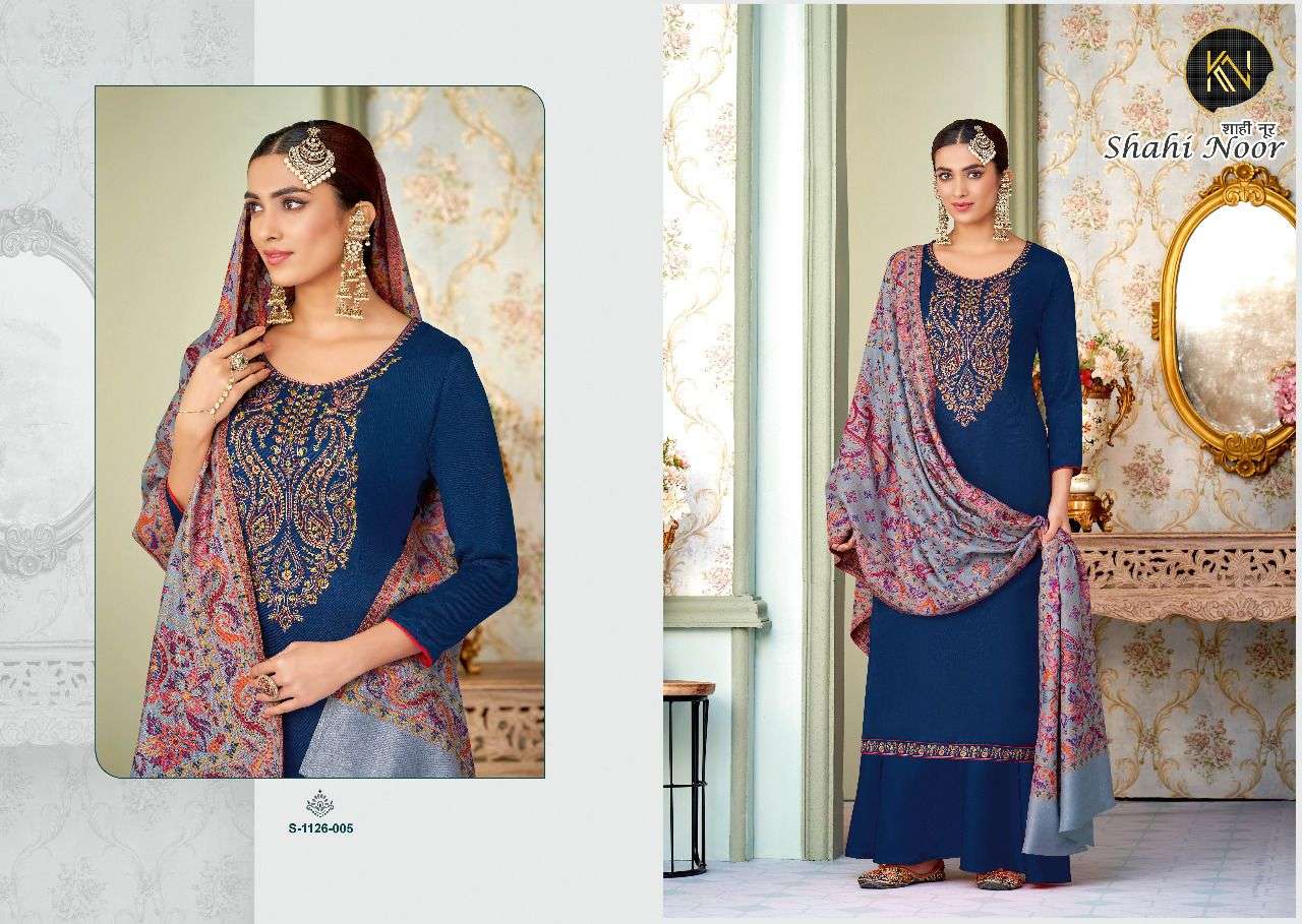SHAHI NOOR BY KULNIDHI 1126-001 TO 1126-006 SERIES BEAUTIFUL SHARARA SUITS COLORFUL STYLISH FANCY CASUAL WEAR & ETHNIC WEAR PURE VISCOSE PASHMINA EMBROIDERED DRESSES AT WHOLESALE PRICE