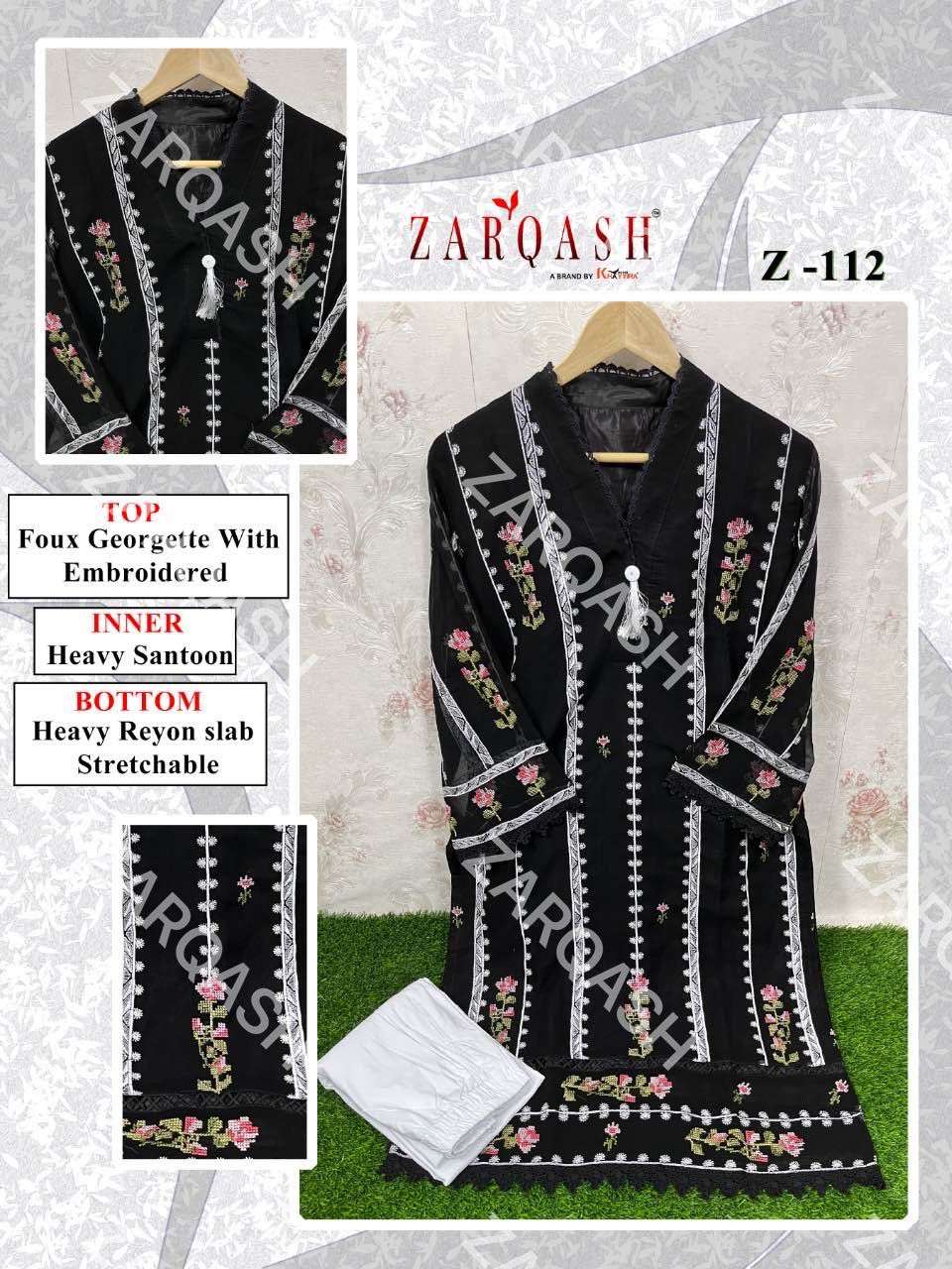 ZARQASH HIT DESIGN Z-112 BY ZARQASH DESIGNER STYLISH FANCY COLORFUL BEAUTIFUL PARTY WEAR & ETHNIC WEAR COLLECTION FAUX GEORGETTE KURTIS WITH BOTTOM AT WHOLESALE PRICE