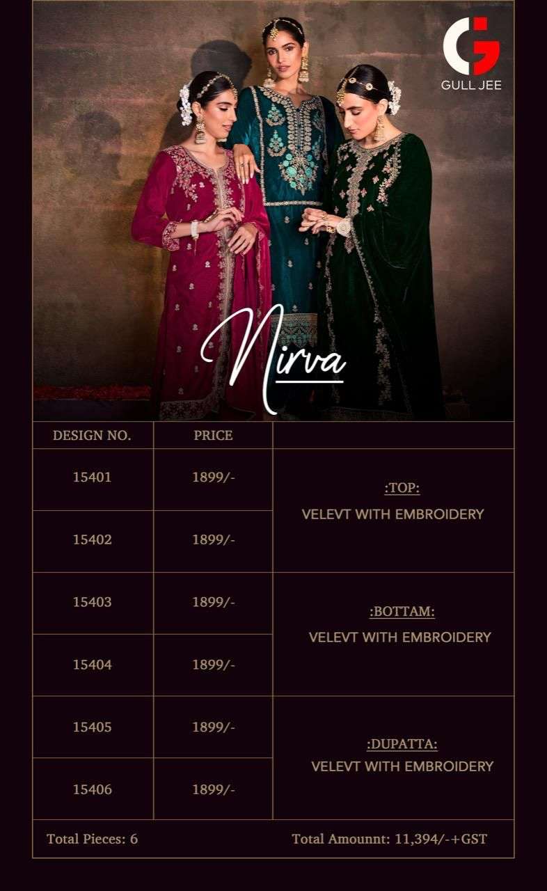 Nirva By Gull Jee 15401 To 15406 Series Beautiful Suits Colorful Stylish Fancy Casual Wear & Ethnic Wear Velvet Embroidered Dresses At Wholesale Price