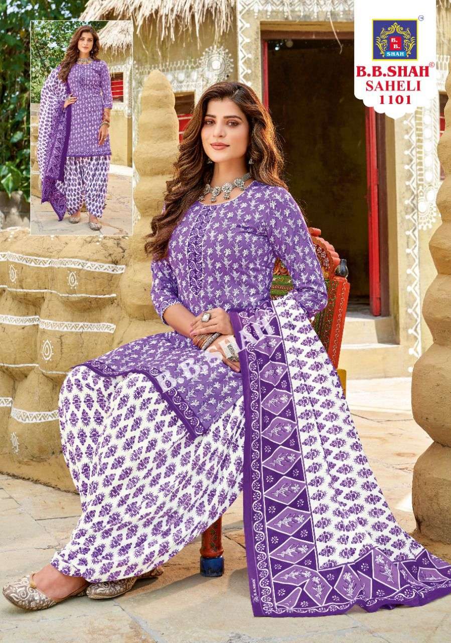 SAHELI VOL-1 BY B B SHAH 1101 TO 1112 SERIES DESIGNER SUITS COLLECTION BEAUTIFUL STYLISH FANCY COLORFUL PARTY WEAR & OCCASIONAL WEAR FAUX PURE COTTON EMBROIDERED DRESSES AT WHOLESALE PRICE