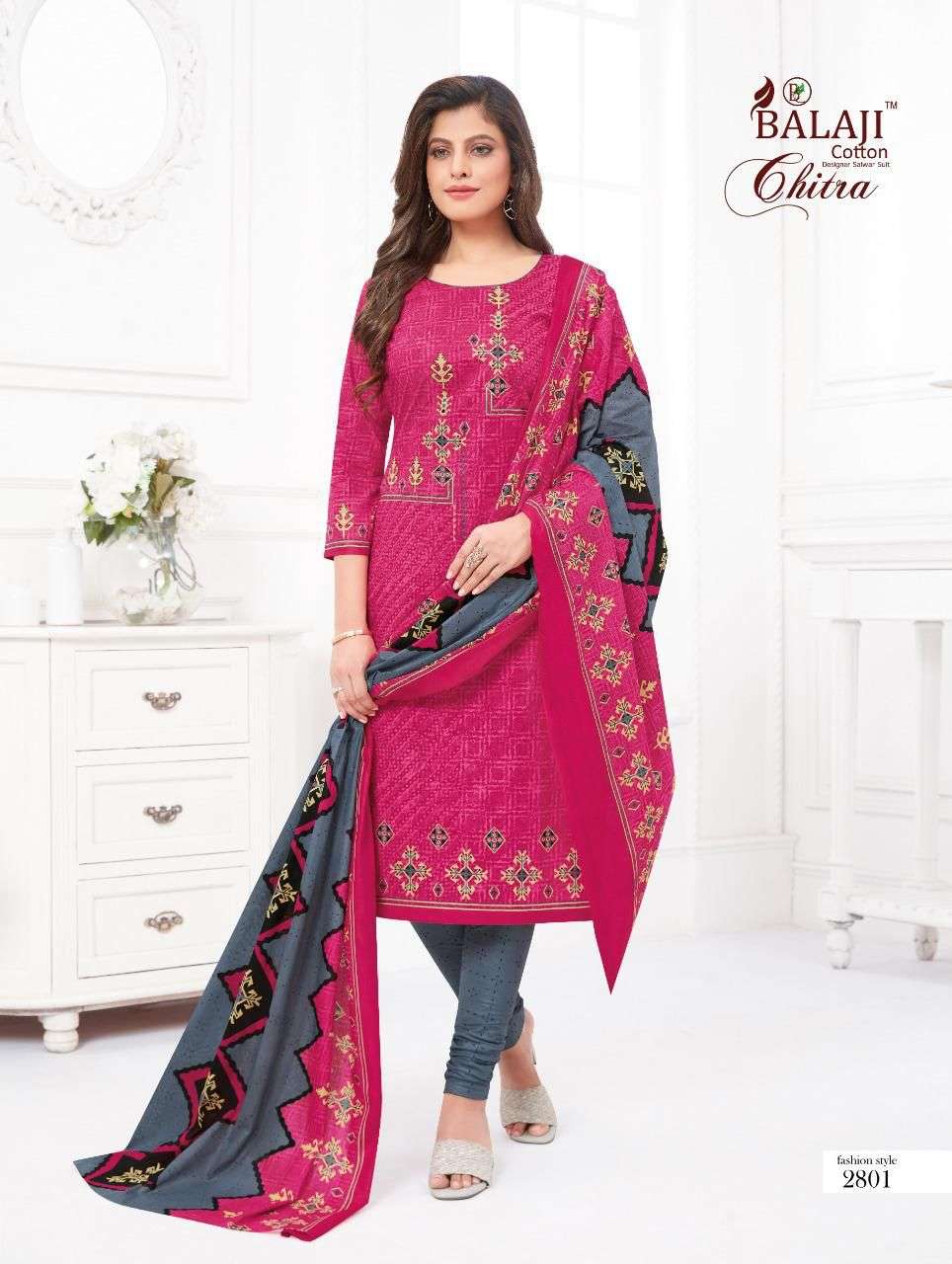 CHITRA VOL-28 BY BALAJI COTTON 2801 TO 2812 SERIES BEAUTIFUL SUITS COLORFUL STYLISH FANCY CASUAL WEAR & ETHNIC WEAR PURE COTTON DRESSES AT WHOLESALE PRICE