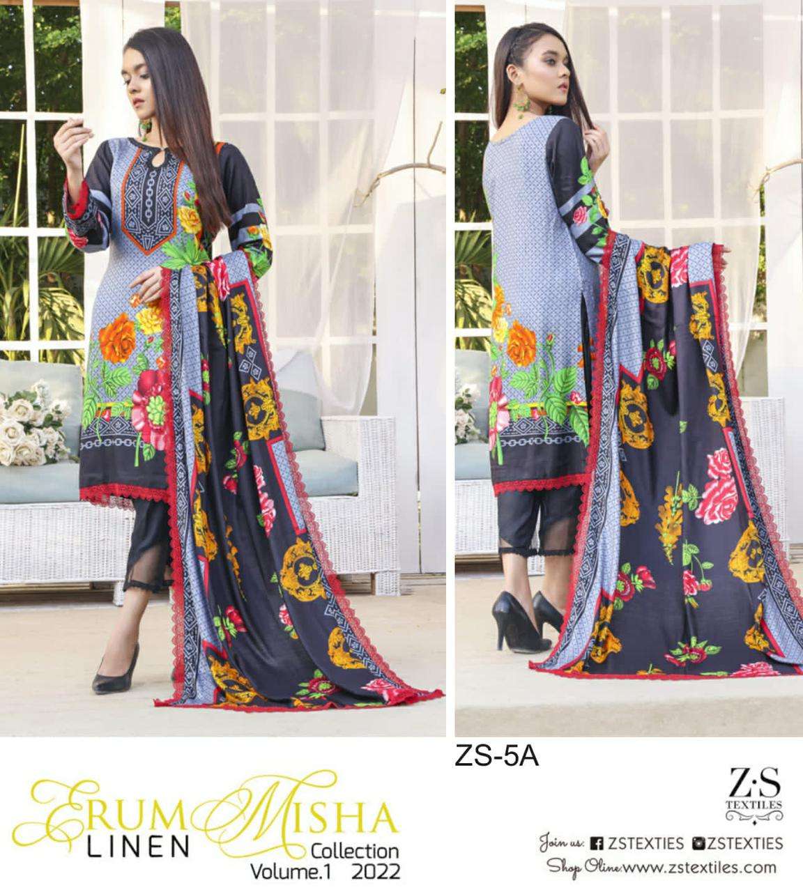 ERUM MISHA LINEN BY ZS TEXTILE 1A TO 8A SERIES BEAUTIFUL PAKISTANI SUITS COLORFUL STYLISH FANCY CASUAL WEAR & ETHNIC WEAR LINEN PRINT DRESSES AT WHOLESALE PRICE