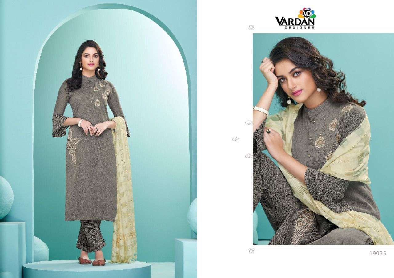 Radhika Vol-4 By Vardan Designer 19034 To 19035 Series Beautiful Suits Colorful Stylish Fancy Casual Wear & Ethnic Wear Cotton Embroidered Dresses At Wholesale Price