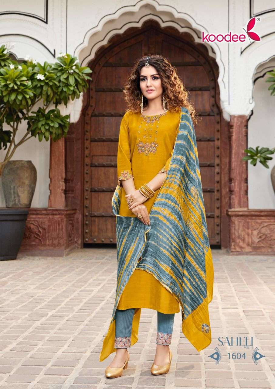 Saheli Vol-16 By Koodee 1601 To 1606 Series Designer Festive Suits Collection Beautiful Stylish Fancy Colorful Party Wear & Occasional Wear Chinnon Dresses At Wholesale Price