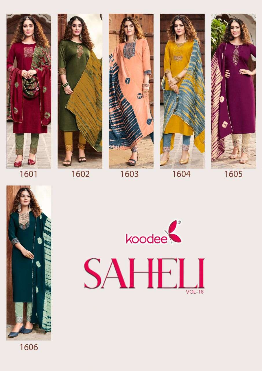 Saheli Vol-16 By Koodee 1601 To 1606 Series Designer Festive Suits Collection Beautiful Stylish Fancy Colorful Party Wear & Occasional Wear Chinnon Dresses At Wholesale Price