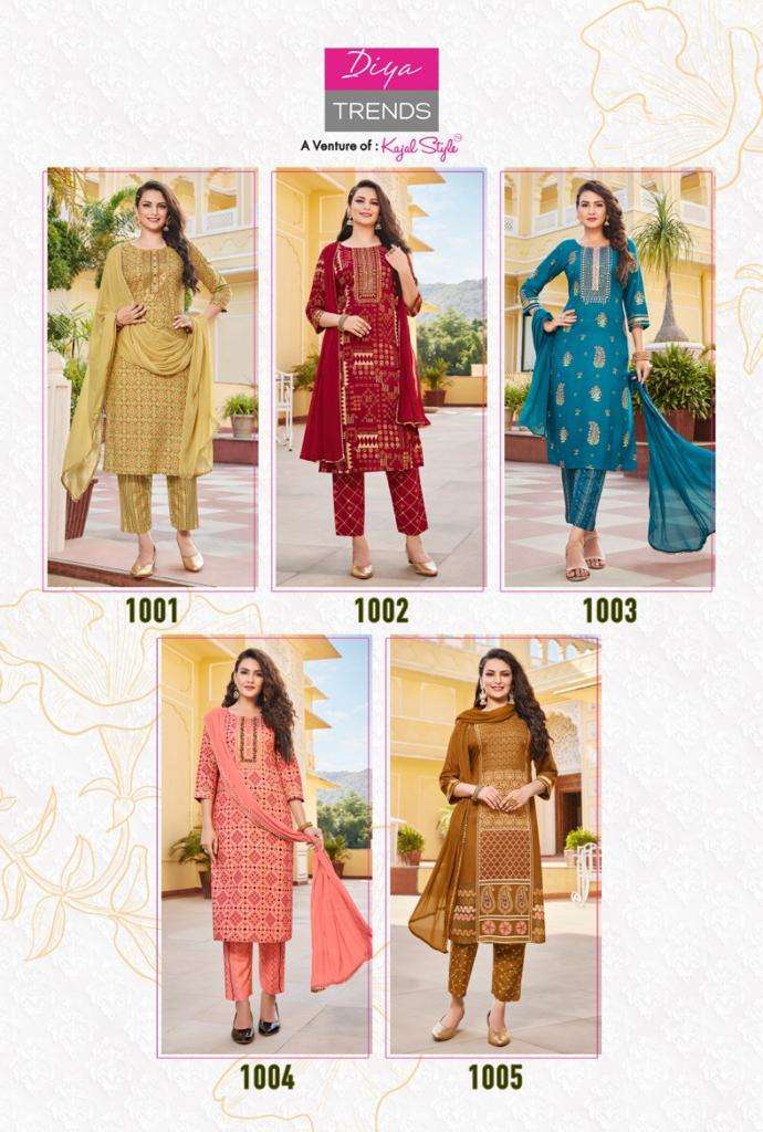 ZUBEDA VOL-1 BY DIYA TRENDS 1001 TO 1010 SERIES SUITS BEAUTIFUL FANCY COLORFUL STYLISH PARTY WEAR & OCCASIONAL WEAR RAYON PRINT DRESSES AT WHOLESALE PRICE