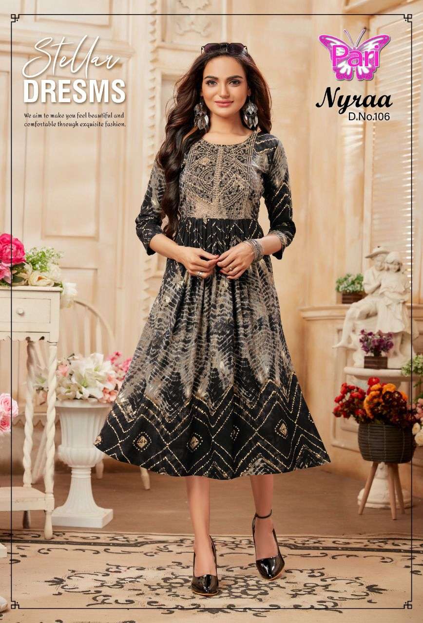 NYRAA BY PARI 101 TO 108 SERIES BEAUTIFUL STYLISH FANCY COLORFUL CASUAL WEAR & ETHNIC WEAR RAYON PRINTS KURTIS AT WHOLESALE PRICE