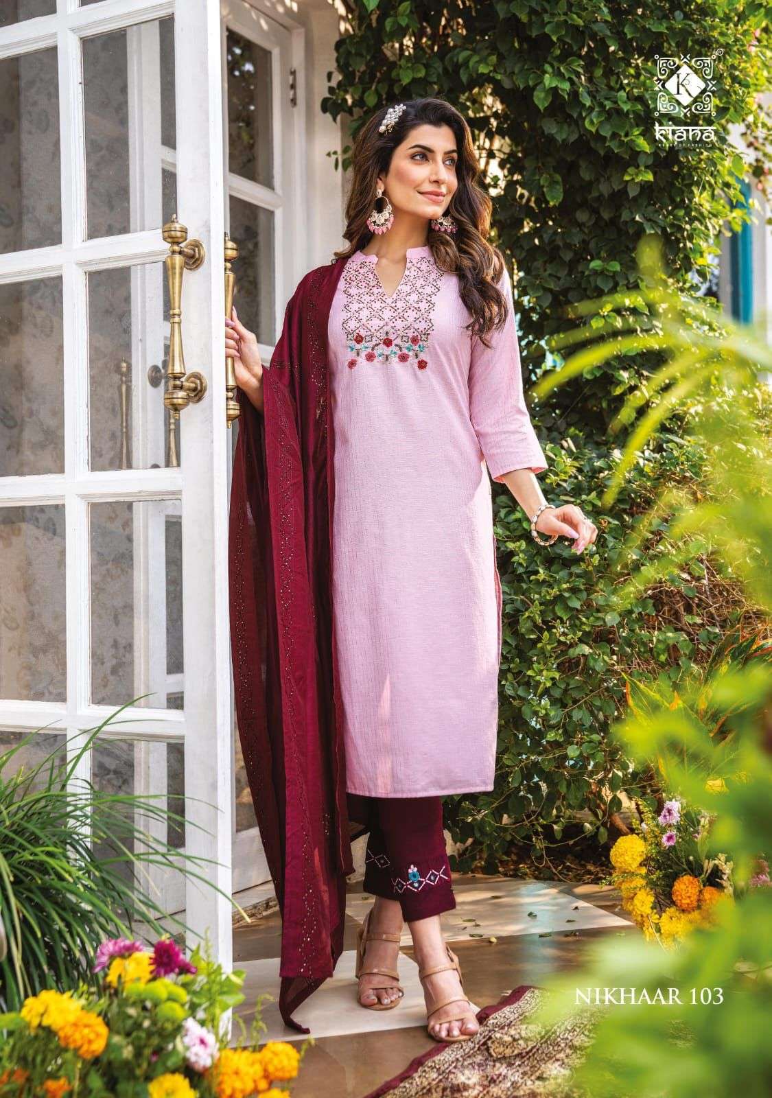 NIKHAAR BY KIANA 101 TO 105 SERIES BEAUTIFUL SUITS COLORFUL STYLISH FANCY CASUAL WEAR & ETHNIC WEAR HEAVY VISCOSE MUSLIN DRESSES AT WHOLESALE PRICE