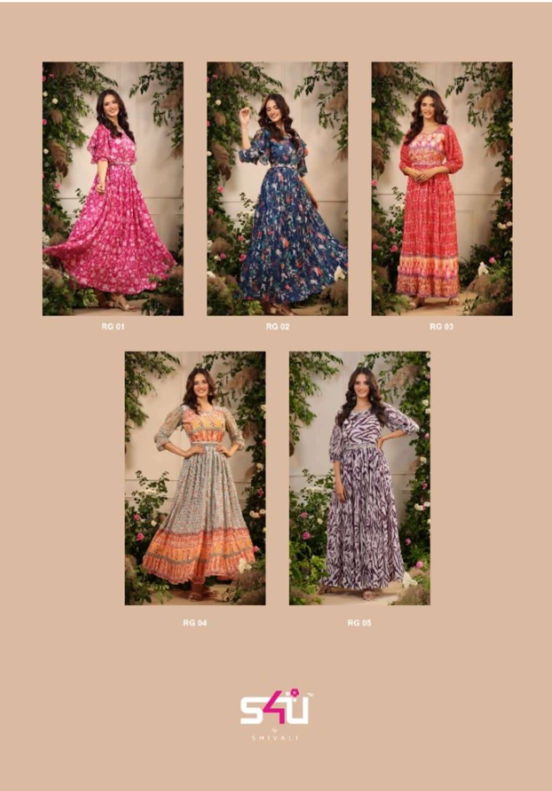Rangrez Vol-2 By S4u Fashion 01 To 05 Series Beautiful Stylish Fancy Colorful Casual Wear & Ethnic Wear Chinnon Gowns At Wholesale Price