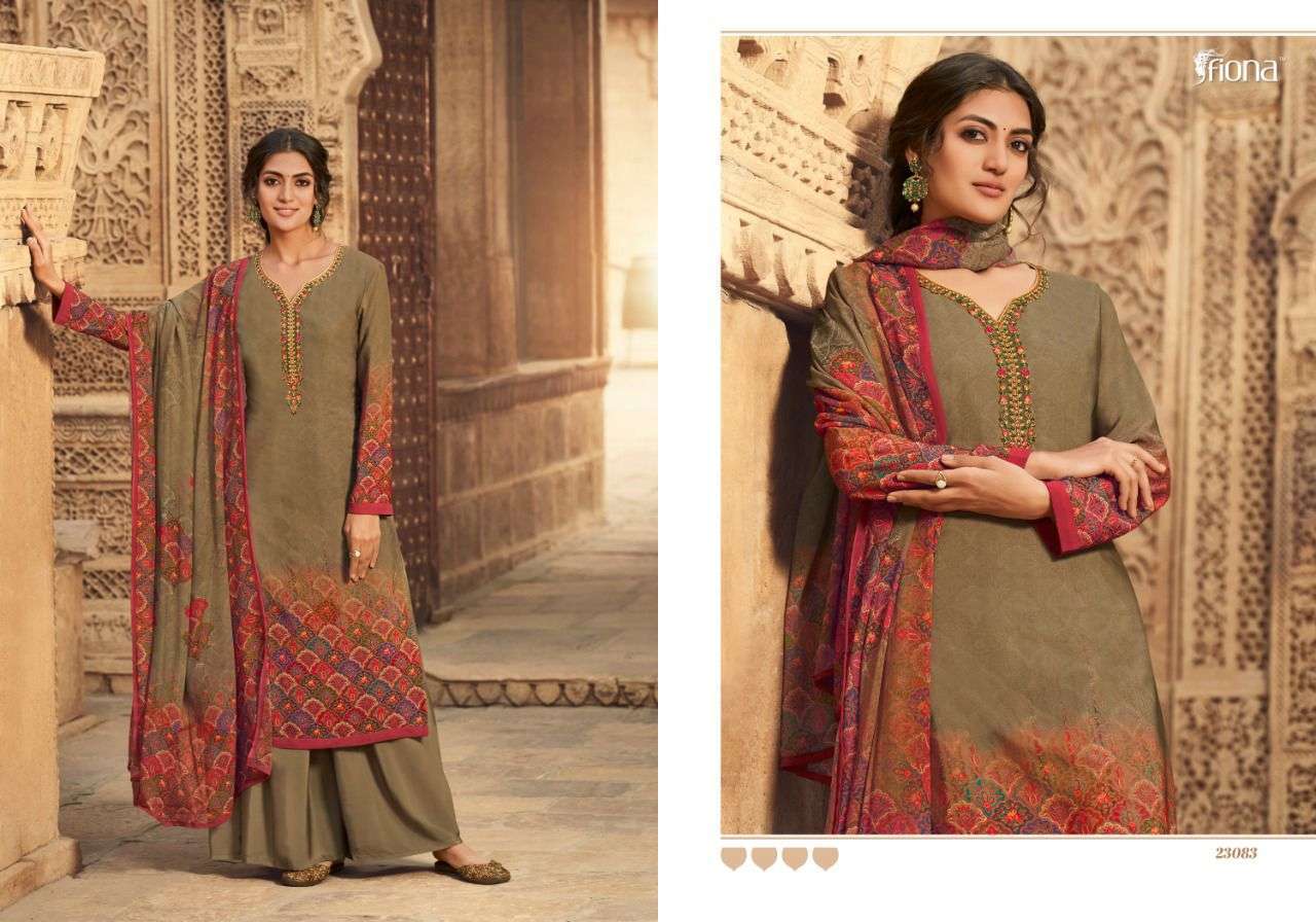 CREPINA BY FIONA 23081 TO 23087 SERIES BEAUTIFUL SUITS COLORFUL STYLISH FANCY CASUAL WEAR & ETHNIC WEAR CREPE EMBROIDERED DRESSES AT WHOLESALE PRICE