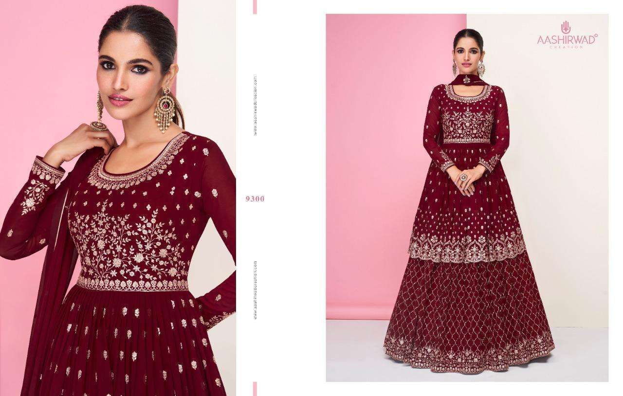 PARI BY AASHIRWAD CREATION 9300 TO 9304 SERIES BEAUTIFUL SUITS COLORFUL STYLISH FANCY CASUAL WEAR & ETHNIC WEAR GEORGETTE EMBROIDERED DRESSES AT WHOLESALE PRICE