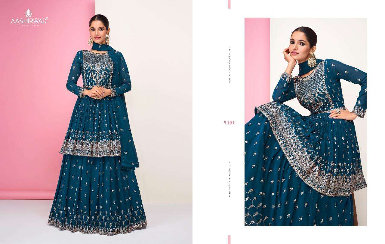 PARI BY AASHIRWAD CREATION 9300 TO 9304 SERIES BEAUTIFUL SUITS COLORFUL STYLISH FANCY CASUAL WEAR & ETHNIC WEAR GEORGETTE EMBROIDERED DRESSES AT WHOLESALE PRICE