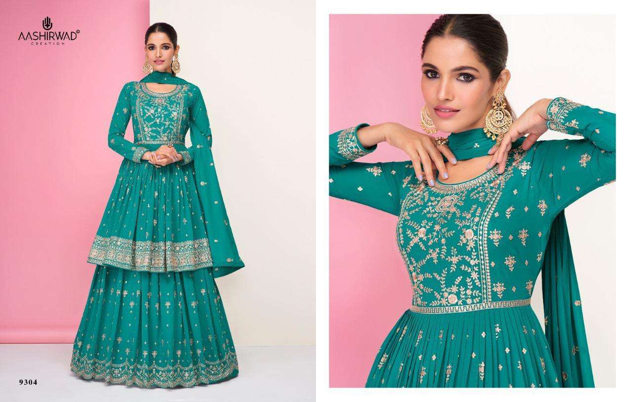 PARI BY AASHIRWAD CREATION 9300 TO 9304 SERIES BEAUTIFUL SUITS COLORFUL STYLISH FANCY CASUAL WEAR & ETHNIC WEAR GEORGETTE EMBROIDERED DRESSES AT WHOLESALE PRICE
