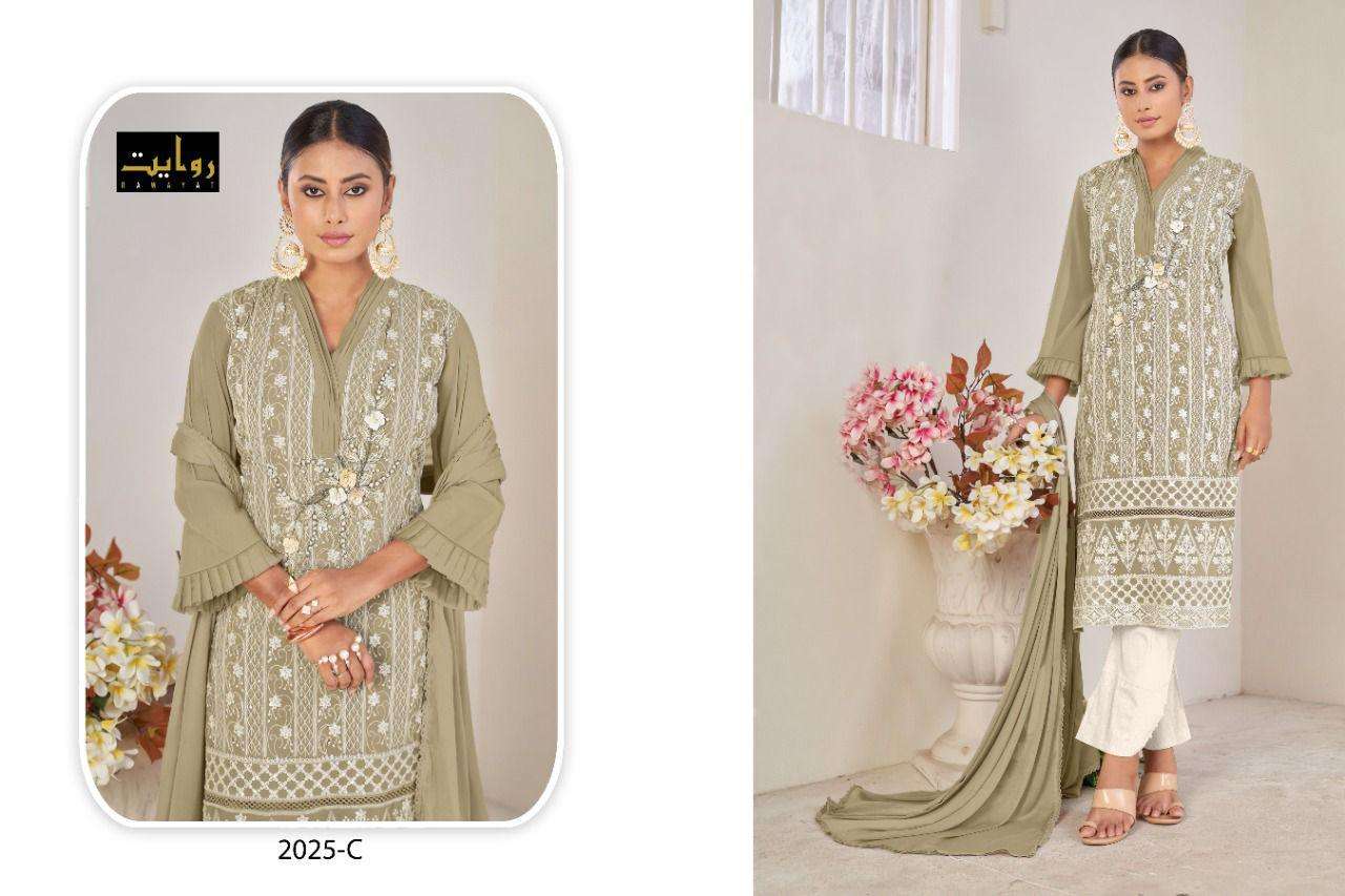 RAWAYAT 2025 COLOURS BY RAWAYAT 2025-A TO 2025-C SERIES BEAUTIFUL PAKISTANI SUITS COLORFUL STYLISH FANCY CASUAL WEAR & ETHNIC WEAR FAUX GEORGETTE EMBROIDERED DRESSES AT WHOLESALE PRICE