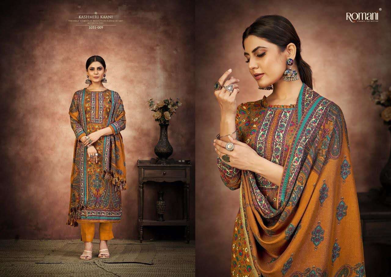 Kashmiri Kaani 1051 Series By Romani 1051-001 To 1051-010 Beautiful Festive Suits Colorful Stylish Fancy Casual Wear & Ethnic Wear Pure Spun Print Dresses At Wholesale Price