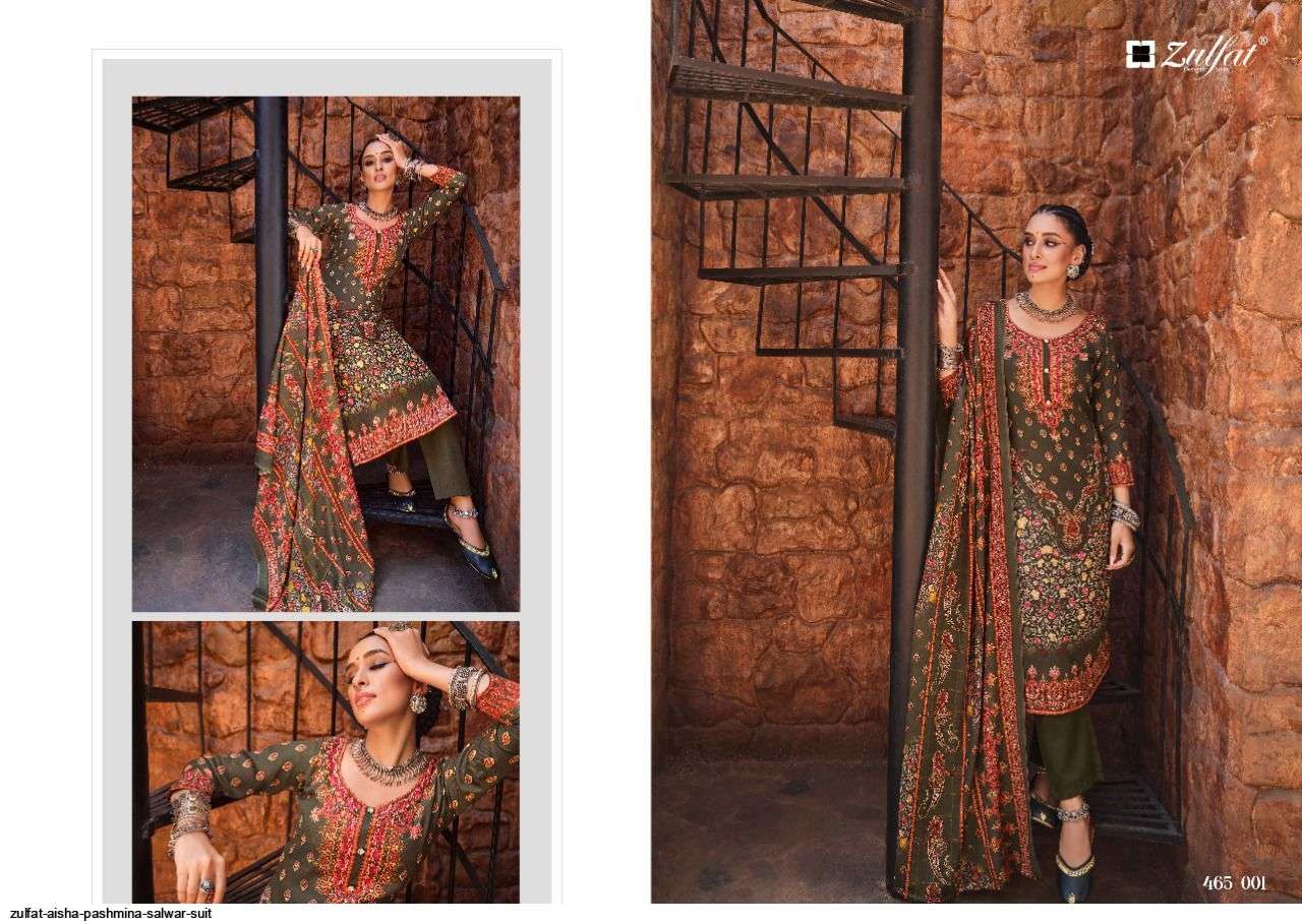 Aisha By Zulfat 465-001 To 465-010 Series Beautiful Pakistani Suits Colorful Stylish Fancy Casual Wear & Ethnic Wear Pure Pashmina Digital Printed Dresses At Wholesale Price