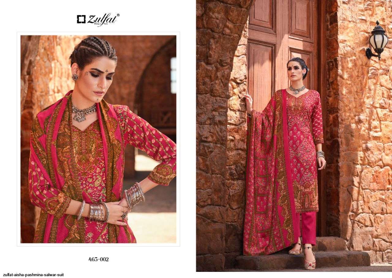 Aisha By Zulfat 465-001 To 465-010 Series Beautiful Pakistani Suits Colorful Stylish Fancy Casual Wear & Ethnic Wear Pure Pashmina Digital Printed Dresses At Wholesale Price
