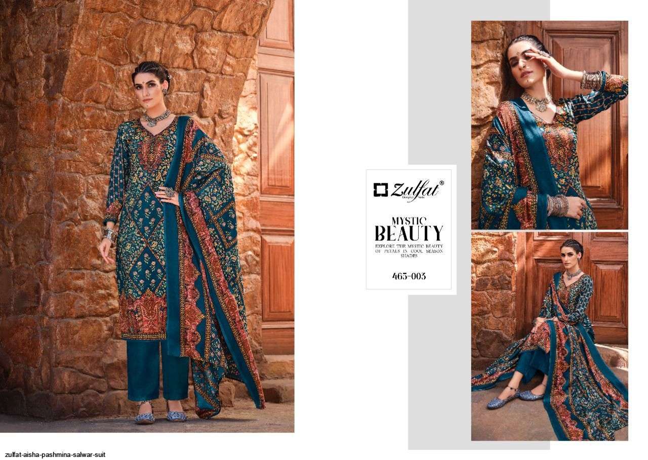 Aisha By Zulfat 465-001 To 465-010 Series Beautiful Pakistani Suits Colorful Stylish Fancy Casual Wear & Ethnic Wear Pure Pashmina Digital Printed Dresses At Wholesale Price