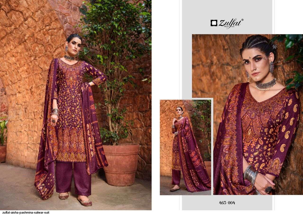 Aisha By Zulfat 465-001 To 465-010 Series Beautiful Pakistani Suits Colorful Stylish Fancy Casual Wear & Ethnic Wear Pure Pashmina Digital Printed Dresses At Wholesale Price
