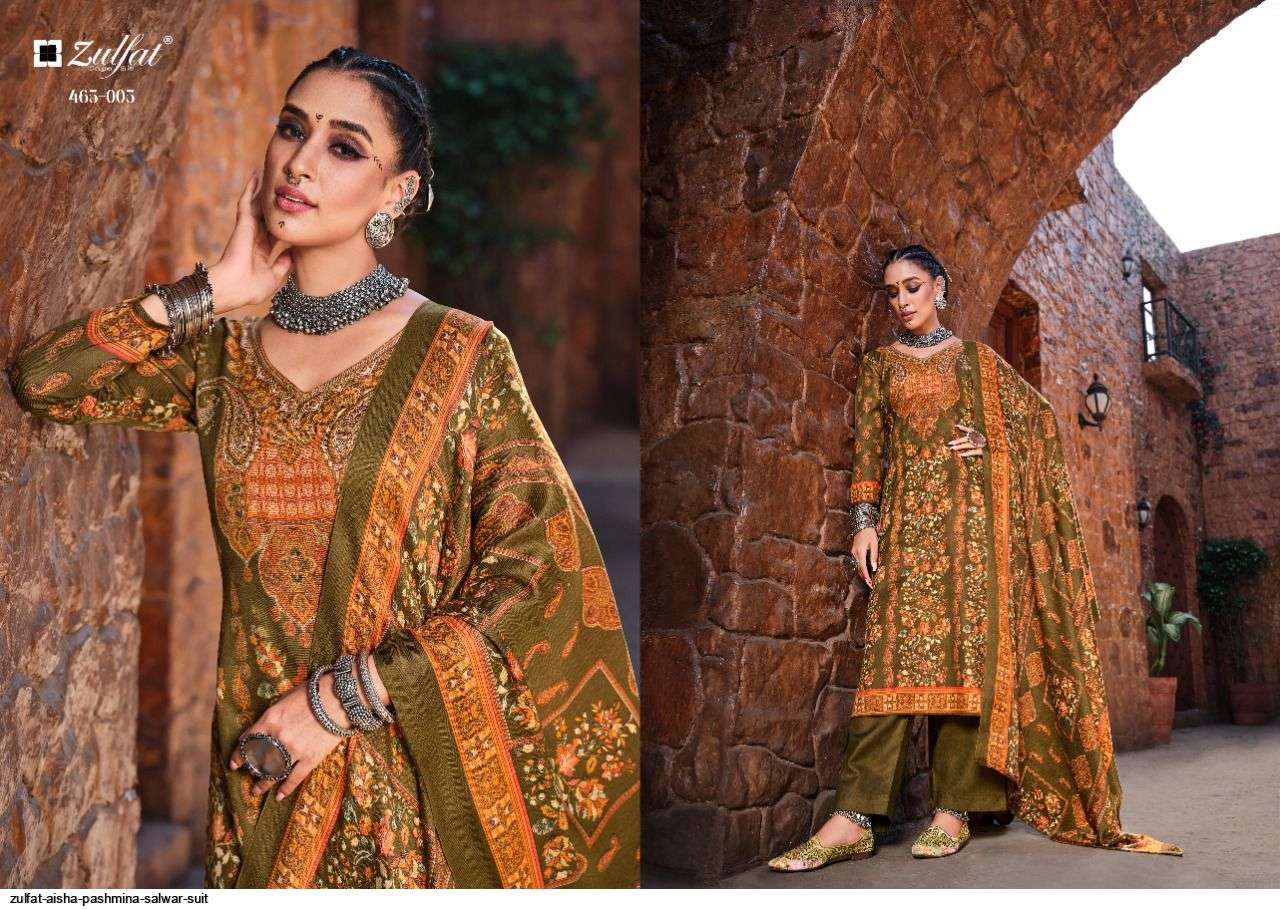 Aisha By Zulfat 465-001 To 465-010 Series Beautiful Pakistani Suits Colorful Stylish Fancy Casual Wear & Ethnic Wear Pure Pashmina Digital Printed Dresses At Wholesale Price