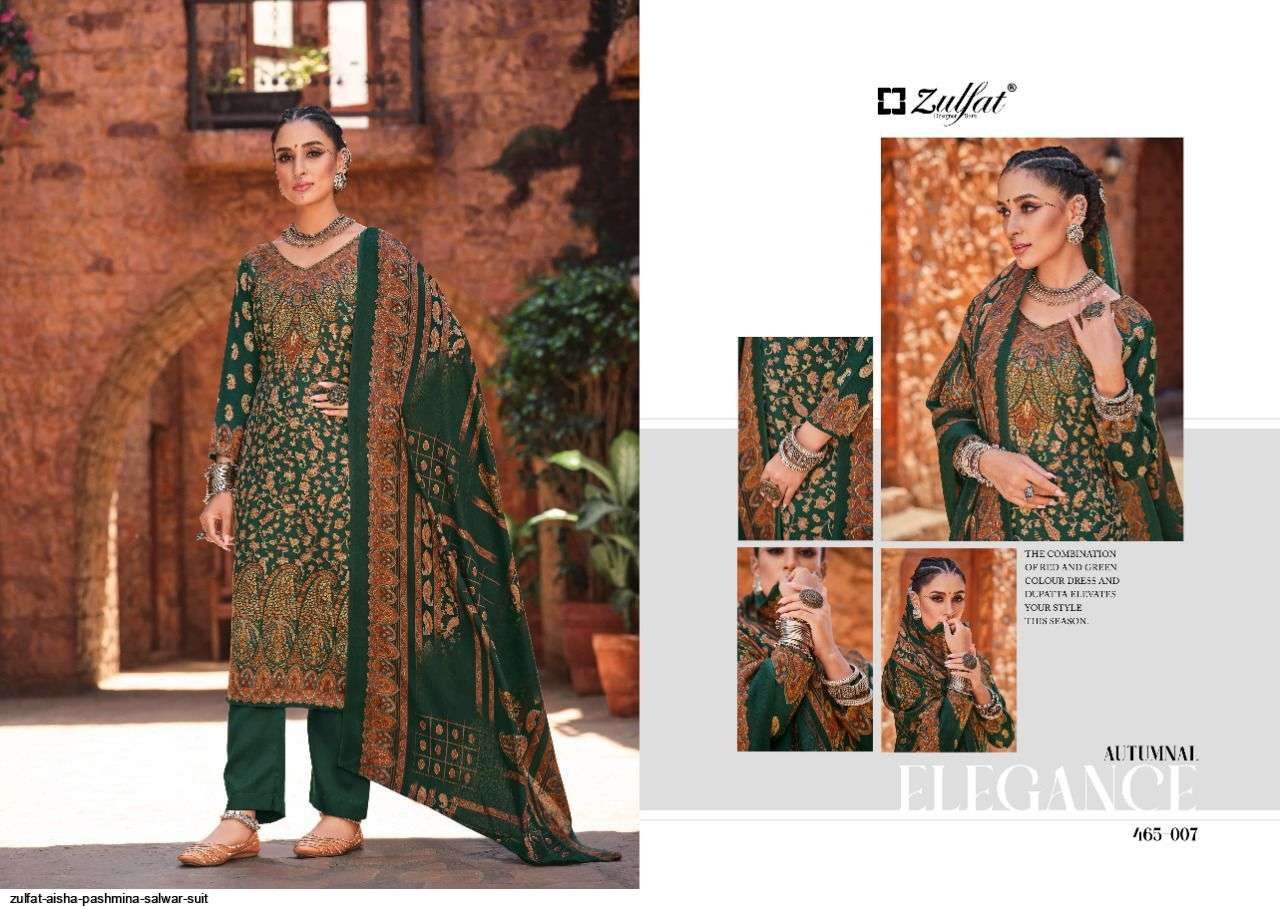 Aisha By Zulfat 465-001 To 465-010 Series Beautiful Pakistani Suits Colorful Stylish Fancy Casual Wear & Ethnic Wear Pure Pashmina Digital Printed Dresses At Wholesale Price