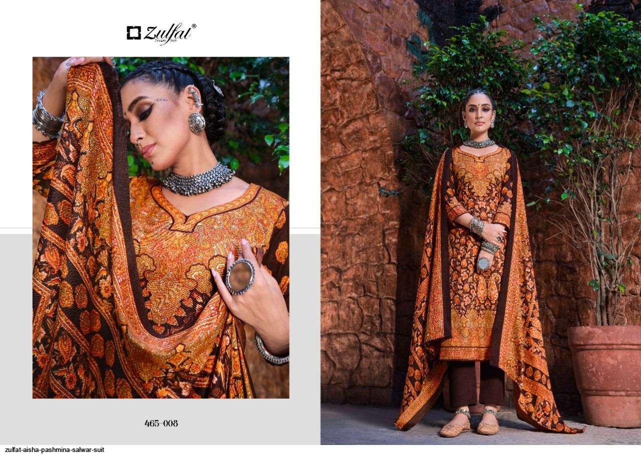 Aisha By Zulfat 465-001 To 465-010 Series Beautiful Pakistani Suits Colorful Stylish Fancy Casual Wear & Ethnic Wear Pure Pashmina Digital Printed Dresses At Wholesale Price
