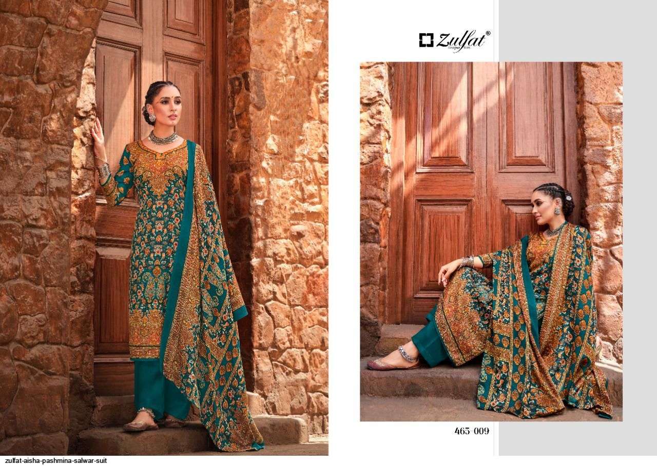 Aisha By Zulfat 465-001 To 465-010 Series Beautiful Pakistani Suits Colorful Stylish Fancy Casual Wear & Ethnic Wear Pure Pashmina Digital Printed Dresses At Wholesale Price
