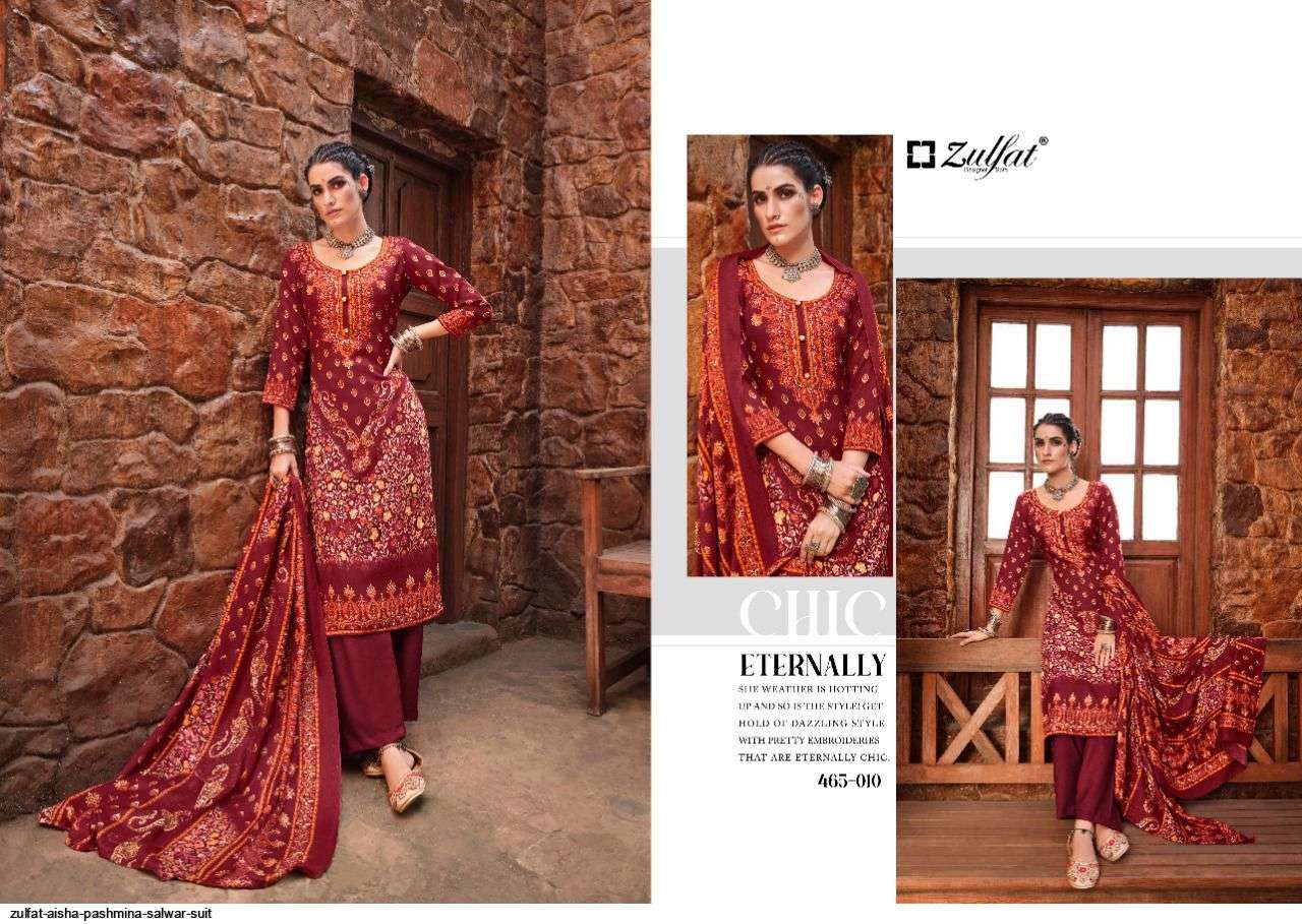Aisha By Zulfat 465-001 To 465-010 Series Beautiful Pakistani Suits Colorful Stylish Fancy Casual Wear & Ethnic Wear Pure Pashmina Digital Printed Dresses At Wholesale Price