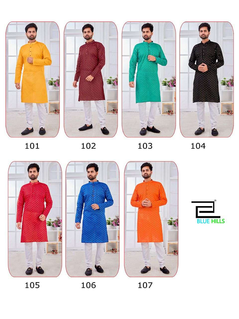 MENS KURTA BY BLUE HILLS 101 TO 107 SERIES BEAUTIFUL COLORFUL STYLISH FANCY CASUAL WEAR & ETHNIC WEAR & READY TO WEAR FANCY KURTAS AT WHOLESALE PRICE