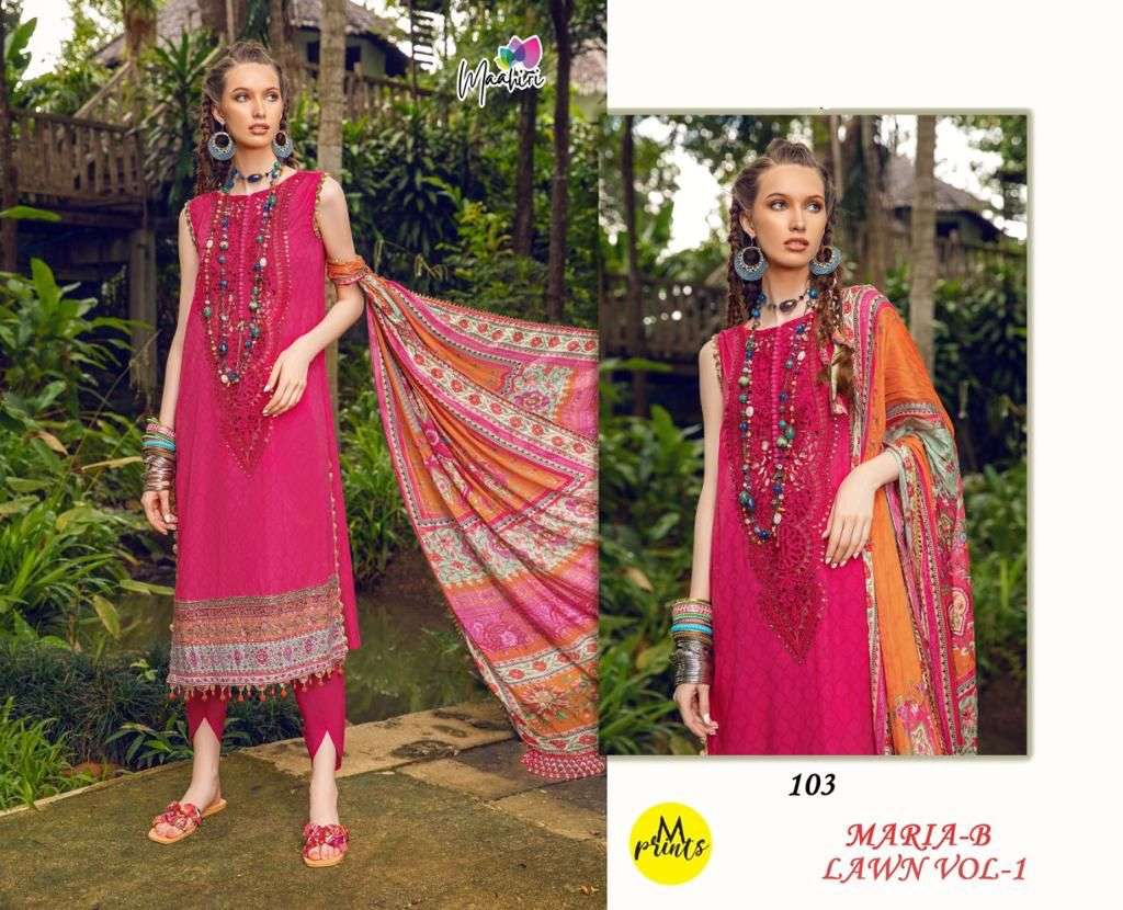 MARIA-B LAWN VOL-1 BY MAAHIRI PAKISTANI SUITS BEAUTIFUL FANCY COLORFUL STYLISH PARTY WEAR & OCCASIONAL WEAR PURE CAMBRIC LAWN PRINT WITH EMBROIDERY DRESSES AT WHOLESALE PRICE