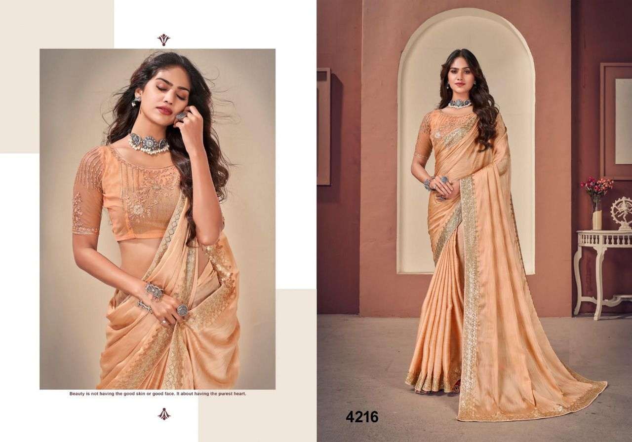 SANSKRIT BY NAZNEEN 4216 TO 4222 SERIES INDIAN TRADITIONAL WEAR COLLECTION BEAUTIFUL STYLISH FANCY COLORFUL PARTY WEAR & OCCASIONAL WEAR FANCY SAREES AT WHOLESALE PRICE