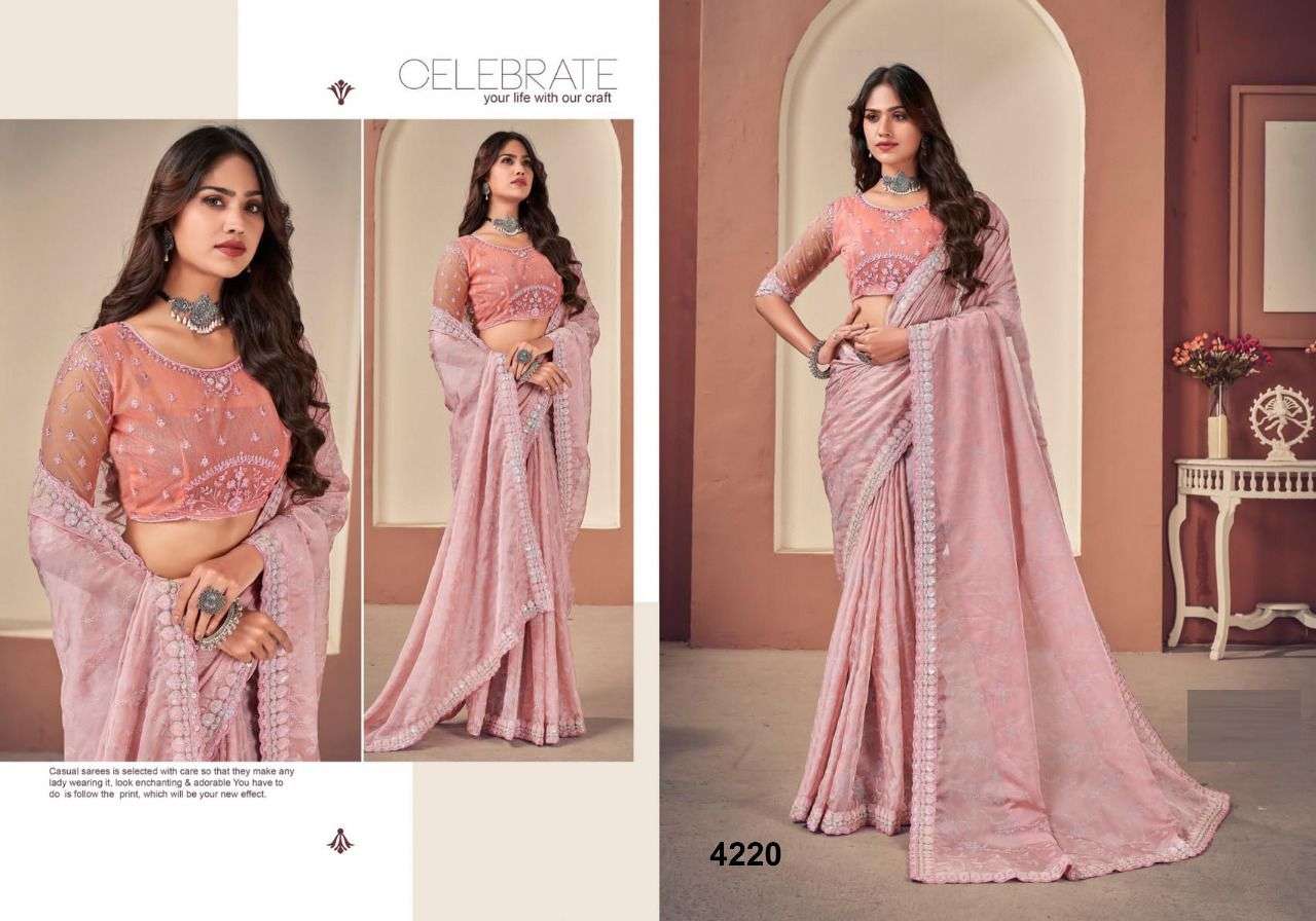 SANSKRIT BY NAZNEEN 4216 TO 4222 SERIES INDIAN TRADITIONAL WEAR COLLECTION BEAUTIFUL STYLISH FANCY COLORFUL PARTY WEAR & OCCASIONAL WEAR FANCY SAREES AT WHOLESALE PRICE