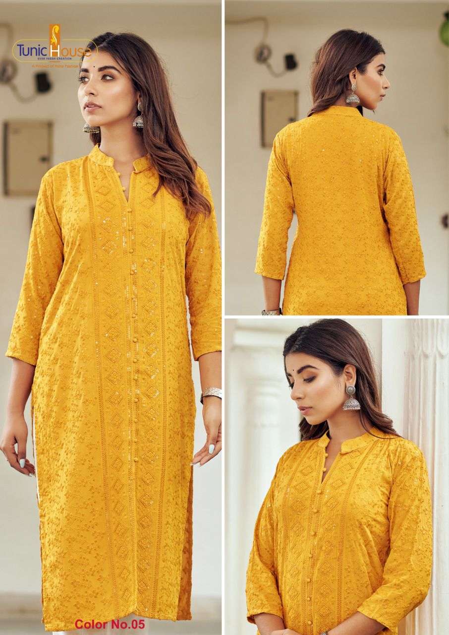 7 STAR BY TUNIC HOUSE BEAUTIFUL STYLISH FANCY COLORFUL CASUAL WEAR & ETHNIC WEAR VISCOSE RAYON WITH WORK KURTIS AT WHOLESALE PRICE