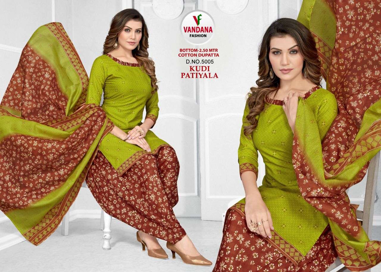 KUDI PATIYALA VOL-5 BY VANDANA 5001 TO 5012 SERIES BEAUTIFUL SUITS COLORFUL STYLISH FANCY CASUAL WEAR & ETHNIC WEAR COTTON PRINT DRESSES AT WHOLESALE PRICE