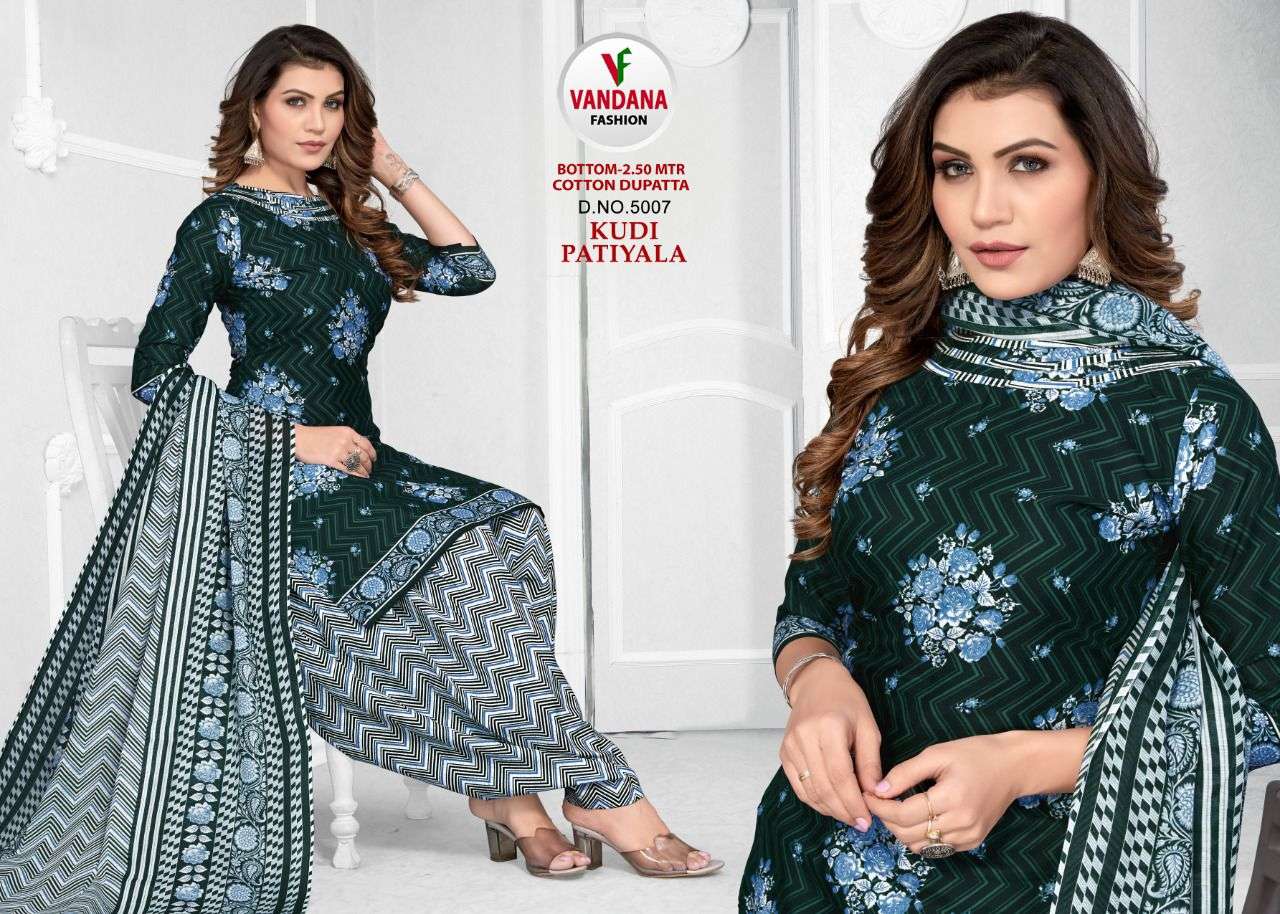 KUDI PATIYALA VOL-5 BY VANDANA 5001 TO 5012 SERIES BEAUTIFUL SUITS COLORFUL STYLISH FANCY CASUAL WEAR & ETHNIC WEAR COTTON PRINT DRESSES AT WHOLESALE PRICE