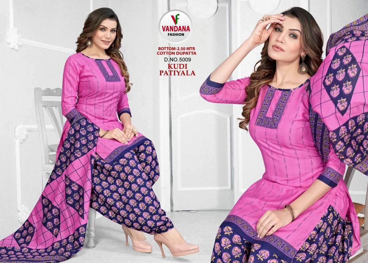 KUDI PATIYALA VOL-5 BY VANDANA 5001 TO 5012 SERIES BEAUTIFUL SUITS COLORFUL STYLISH FANCY CASUAL WEAR & ETHNIC WEAR COTTON PRINT DRESSES AT WHOLESALE PRICE