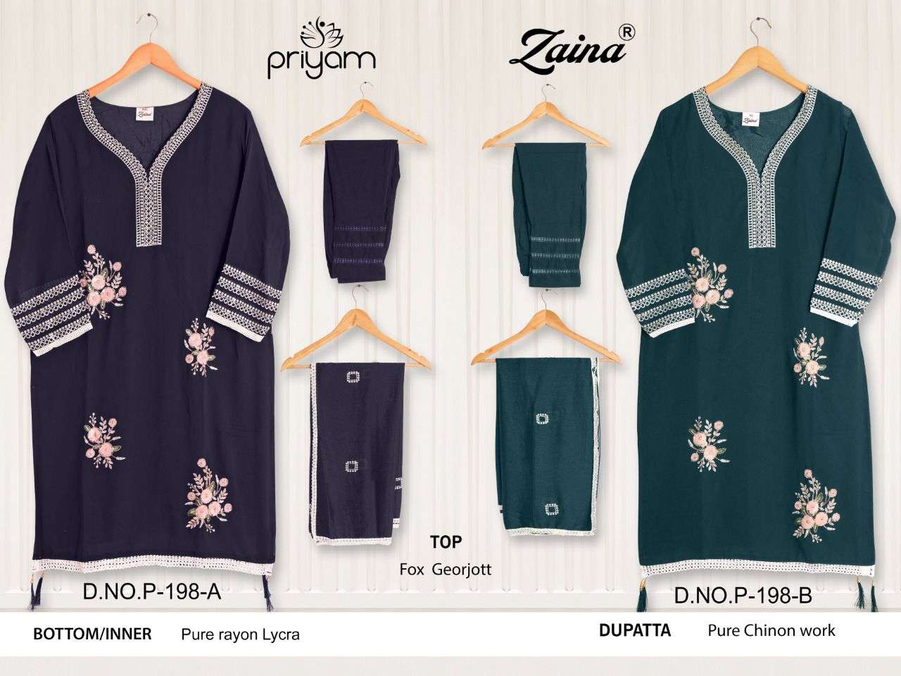 ZAINA HIT COLLECTION VOL-6 BY PRIYAM 195-A TO 200-B SERIES DESIGNER PAKISTANI SUITS BEAUTIFUL FANCY COLORFUL STYLISH PARTY WEAR & OCCASIONAL WEAR FAUX GEORGETTE DRESSES AT WHOLESALE PRICE